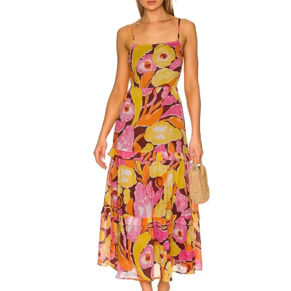 Banjanan Dresses & Skirts - Banjanan Hazel Floral Tiered Midi Dress Euphoric Bloom Paprika size Small NWT